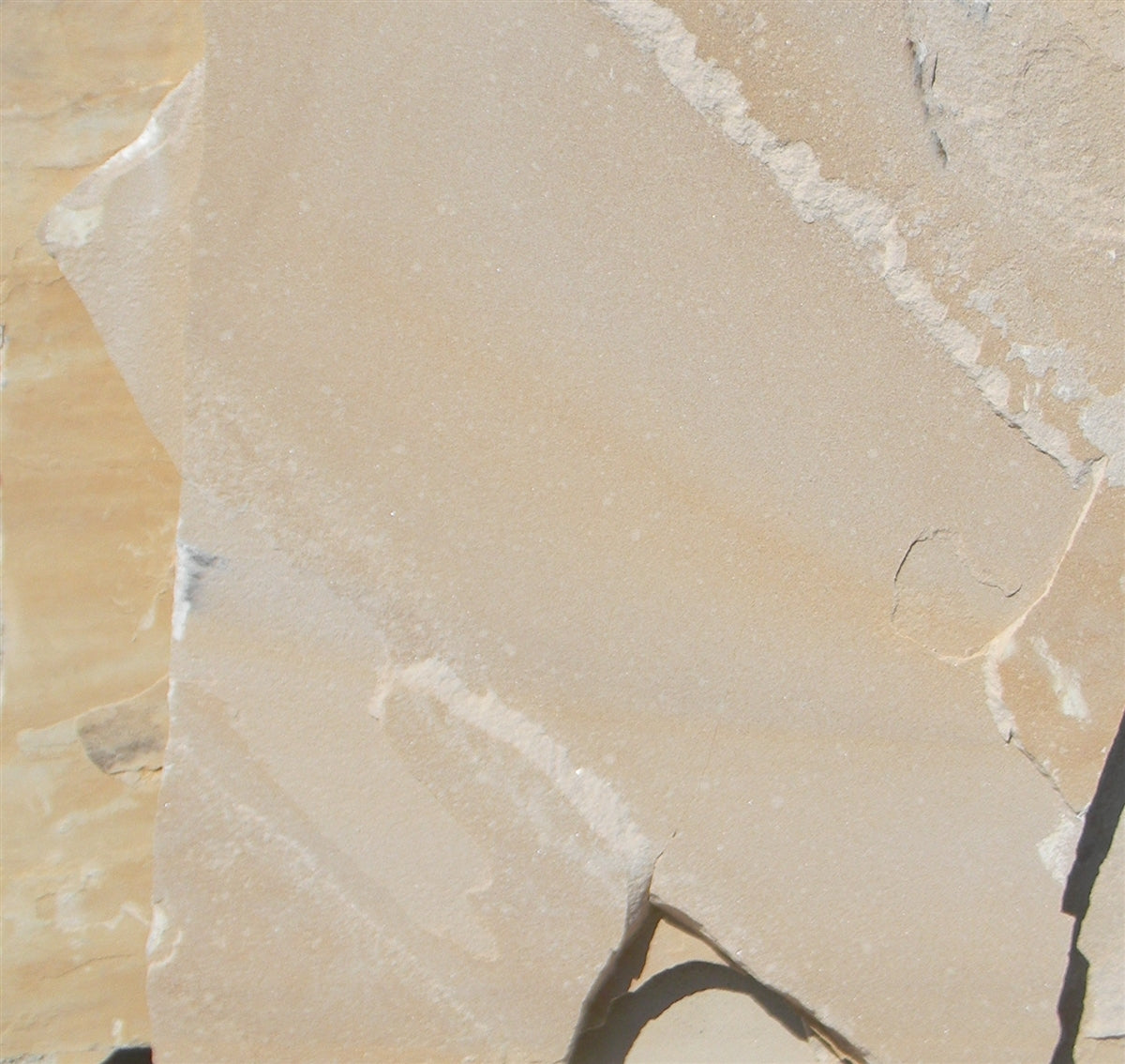 Arizona Buff Flagstone Standup 1" grade, large select flagstone slabs stood on edge and strapped for delivery