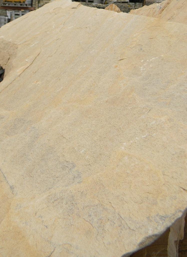 Arizona Gold Buckskin Flagstone Standup 1" grade, large select flagstone slabs stood on edge and strapped for delivery