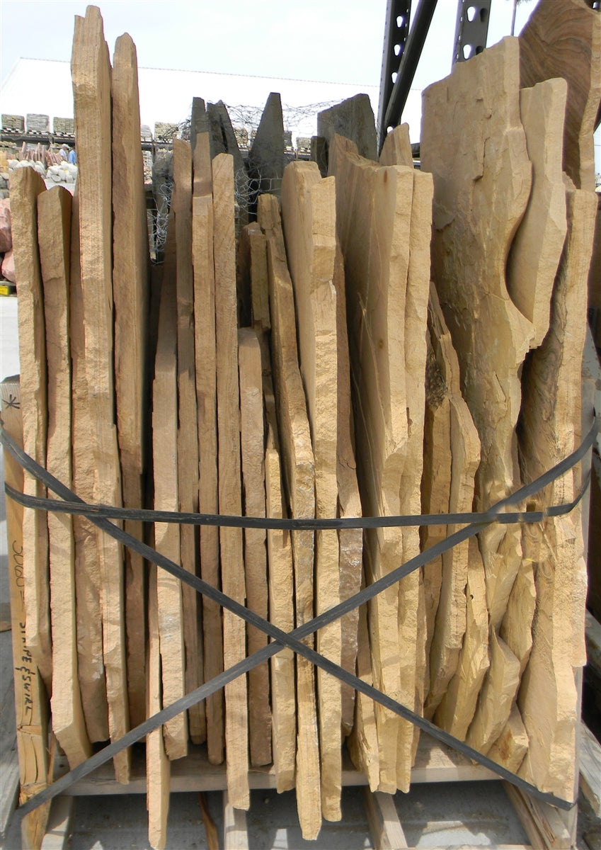 Arizona Gold Buckskin Flagstone Standup 1" grade, large select flagstone slabs stood on edge and strapped for delivery