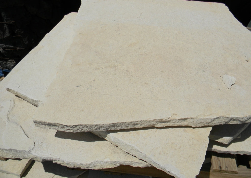 Arizona Classic Oak Flagstone Standup 2" grade, large select flagstone slabs stood on edge and strapped for delivery
