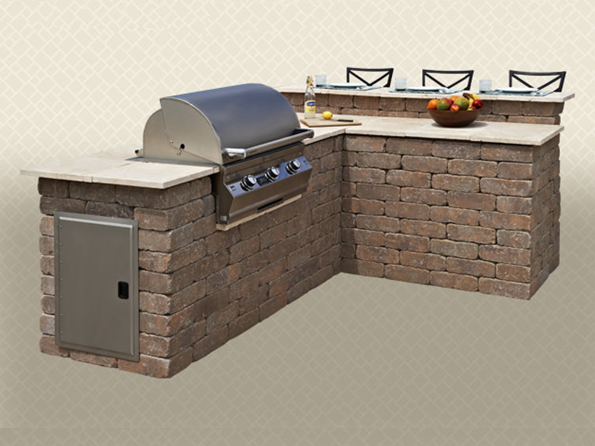 Stone Wall BBQ Island L-Shaped BBQ Island