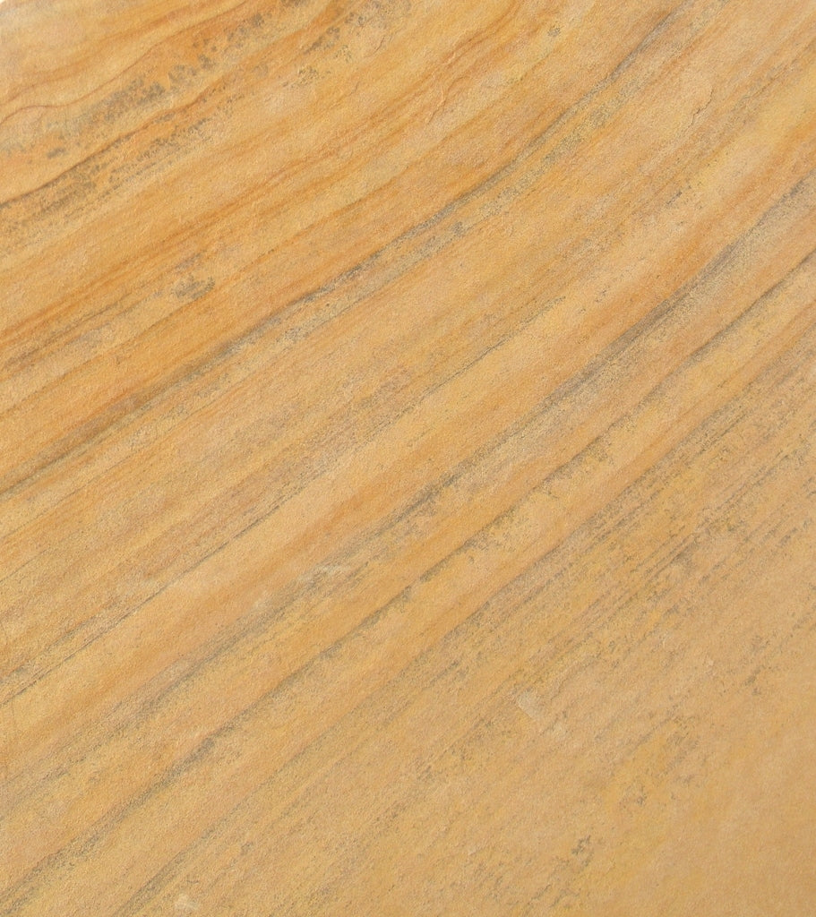 Arizona Buckskin Stripe & Swirl Flagstone Standup 2" grade, large select flagstone slabs stood on edge and strapped for delivery