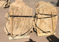 Arizona Buckskin Stripe & Swirl Flagstone Standup 2" grade, large select flagstone slabs stood on edge and strapped for delivery