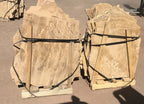 Arizona Buckskin Stripe & Swirl Flagstone Standup 2" grade, large select flagstone slabs stood on edge and strapped for delivery