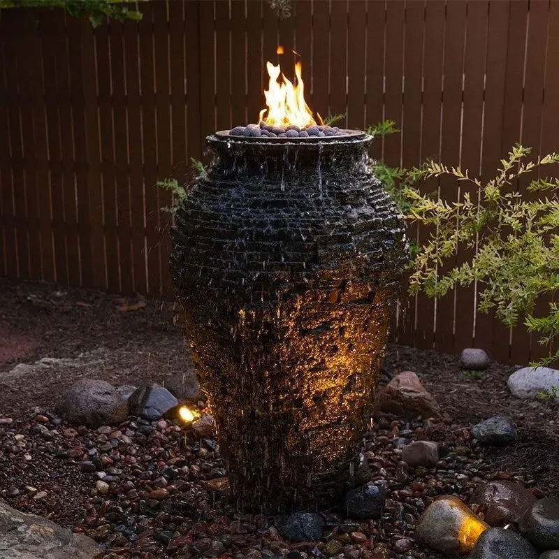 Fire And Water Stacked Slate Urn - 55” H (140 Cm)