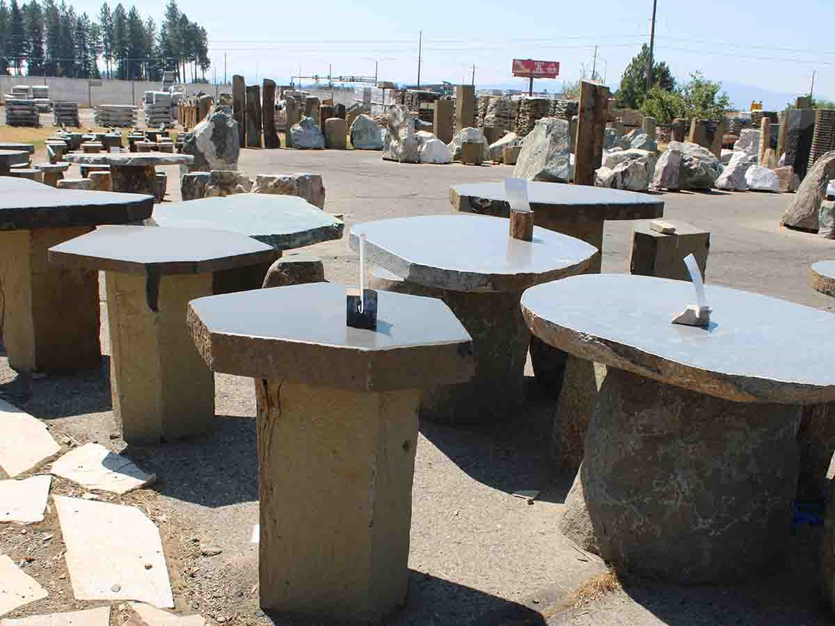 Black Basalt Stone Table Set