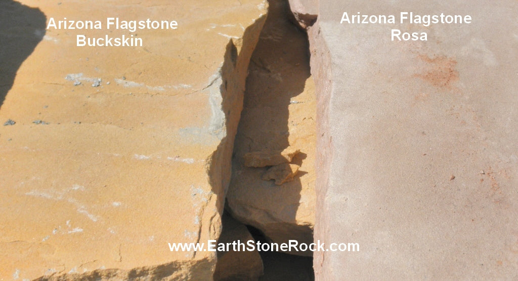 Arizona Rosa Flagstone Standup 1-3/4" grade, large select flagstone slabs stood on edge and strapped for delivery