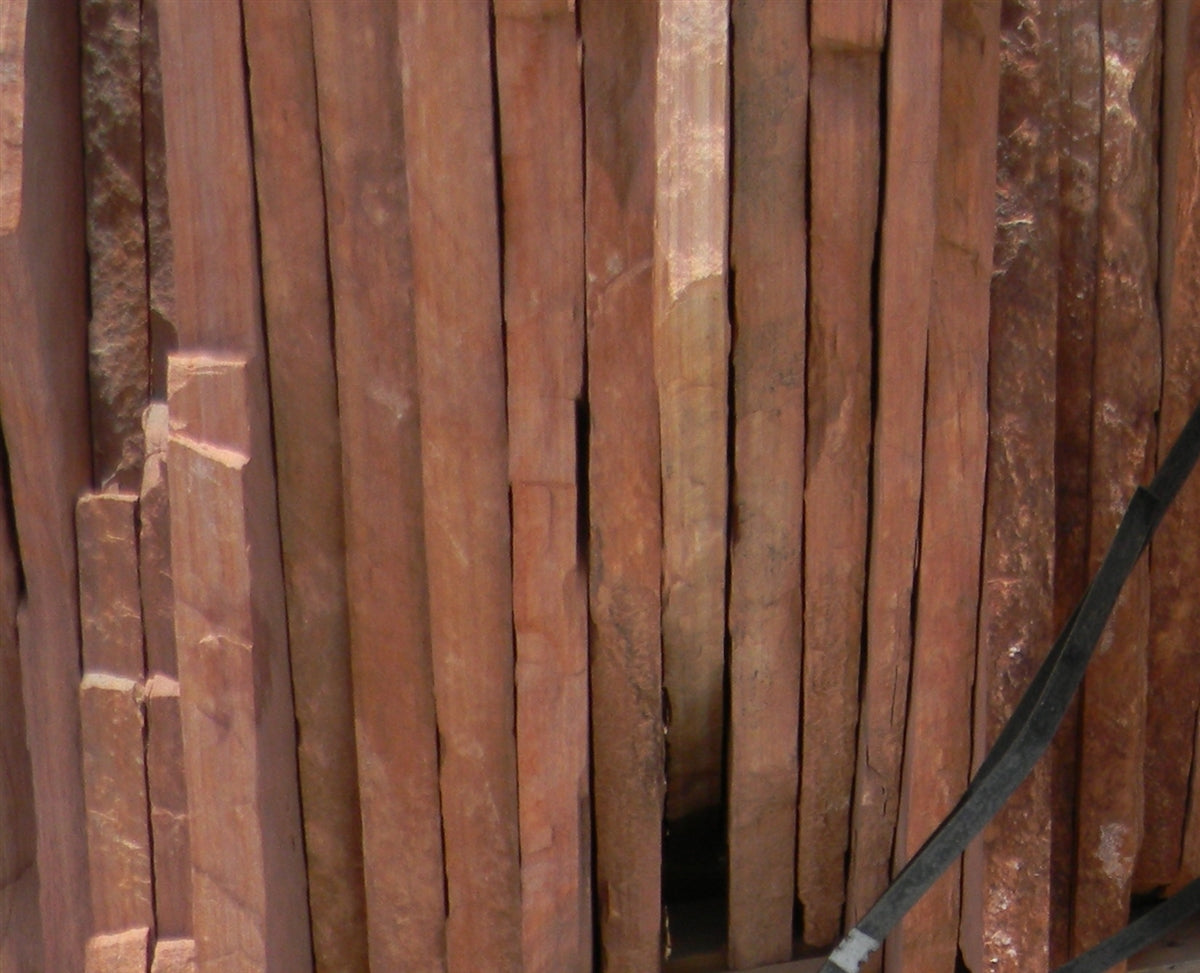 Arizona Sedona Flagstone Standup 1-1/4" grade, large select flagstone slabs stood on edge and strapped for delivery