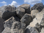Black basalt boulders 18 to 24 inches, sized for planting beds and edging