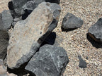 Black Hawk shale boulders with pale weathered faces, quarried in Central California