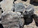 Close-up of a Black Hawk boulder showing its flat fractured face and grey-black shale texture