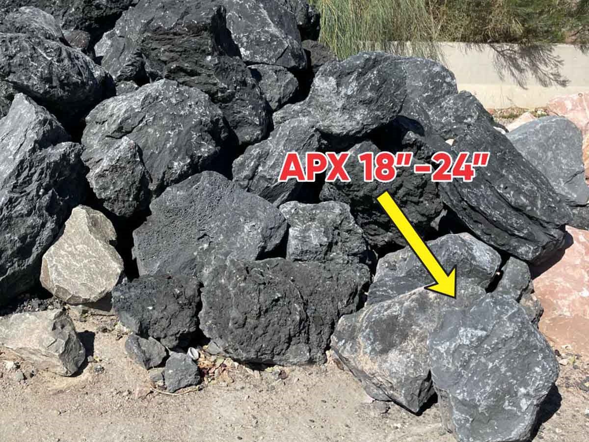 Black Lava Dark Star landscape boulders, 18 to 24 inch size