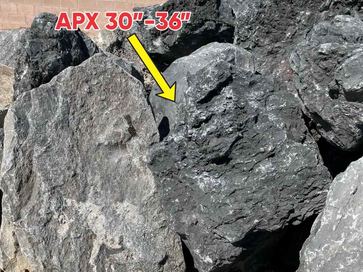 Black Lava Dark Star landscape boulders, 30 to 36 inch size