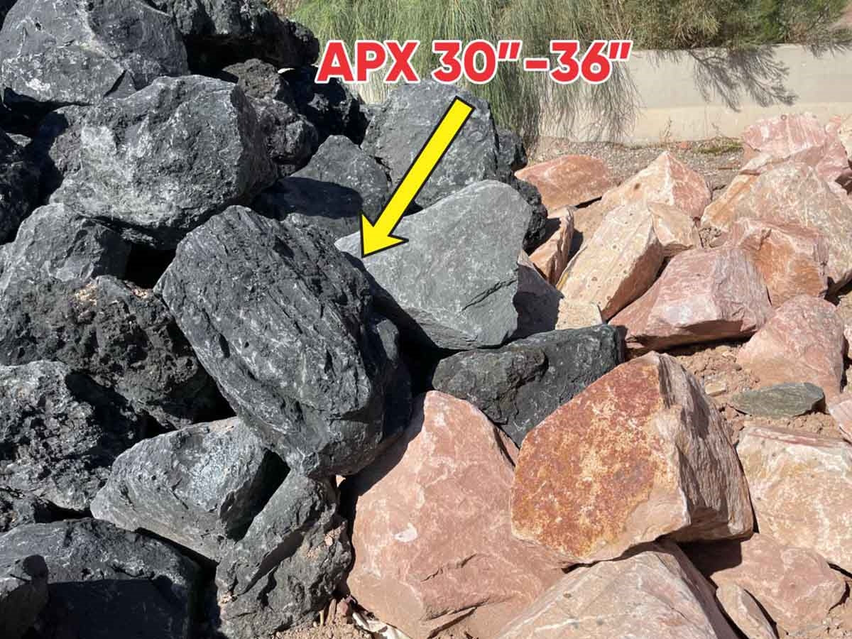 Black Lava Dark Star landscape boulders, 30 to 36 inch size