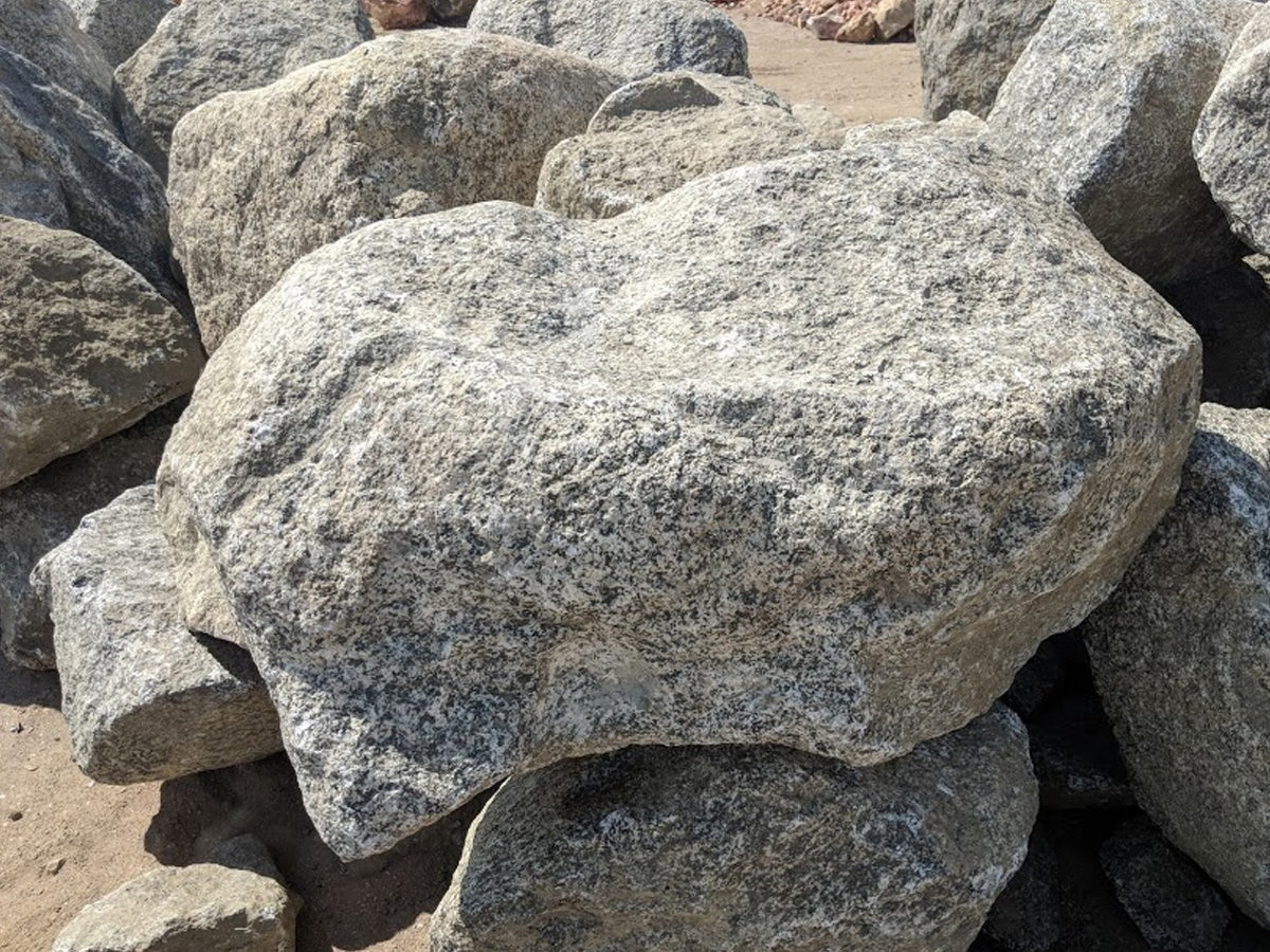 Cresta Grey Granite landscape boulders, 30 to 36 inch size