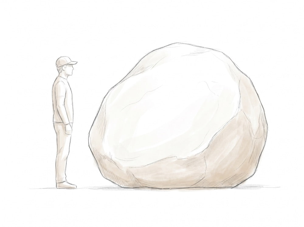 Boulder size Specimen compared to a 6 foot person