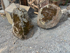 Granite moss rock boulders with green and brown moss on their faces