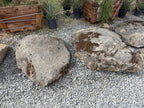 Two granite moss boulders with moss and lichen patches